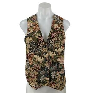 Vintage Pinnacle Multicolor Sleeveless Floral V Neck Button Up Vest Top Size S